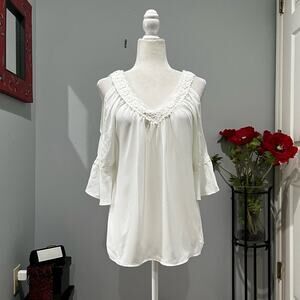 NEW Charming Charlie Longline Flutter Ruffle Cold Shoulder Poet Tunic Top S NWT